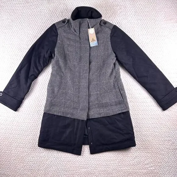 PrAna Women's Herringbone Wool Blend Caprise Insulated Convertible Jacket Gravel
